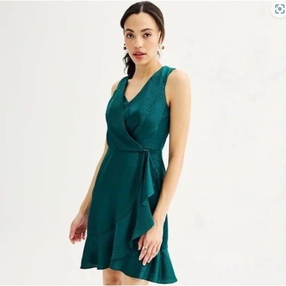 Nine West Dresses & Skirts - Nine West women's Sleeveless Wrap Mini Dress size M Brazilian teal